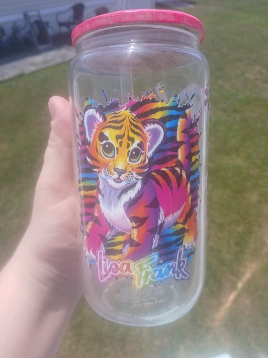 Lisa Frank 16 oz Glass can with custom lid