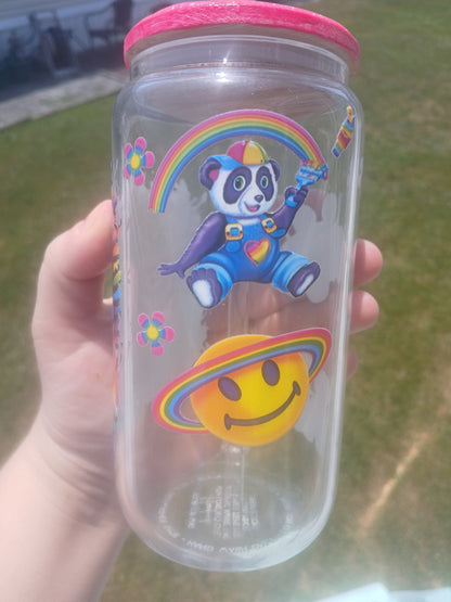Lisa Frank 16 oz Glass can with custom lid