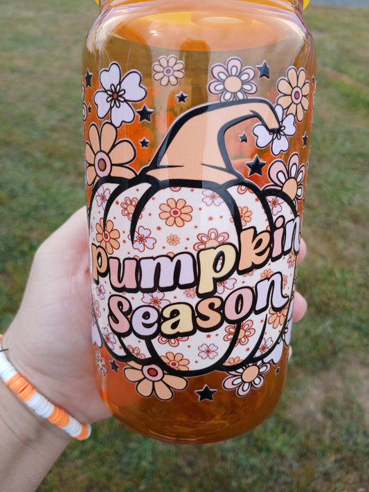 Pumpkin Season Retro Orange Glass Can
