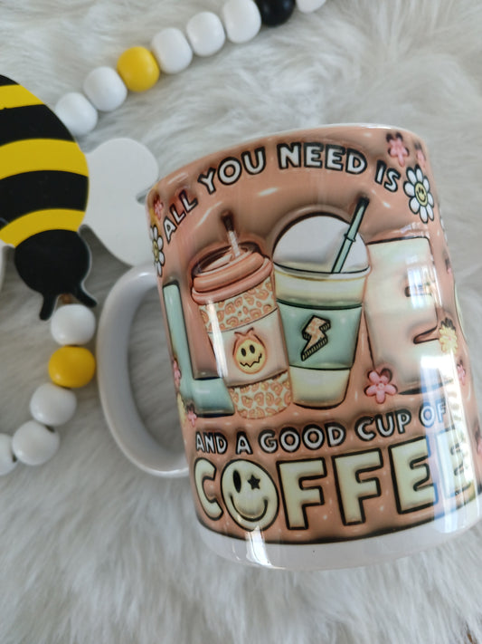 All you need is love and a good cup of coffee 3D effect mug